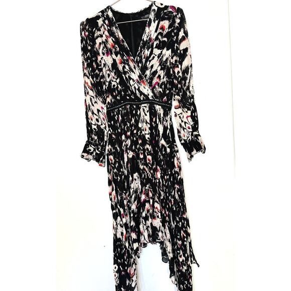 ALLSAINTS Lizia Wing Silver Studded Black Floral Asymmetrical Rocker Dress Size2 - Picture 4 of 14